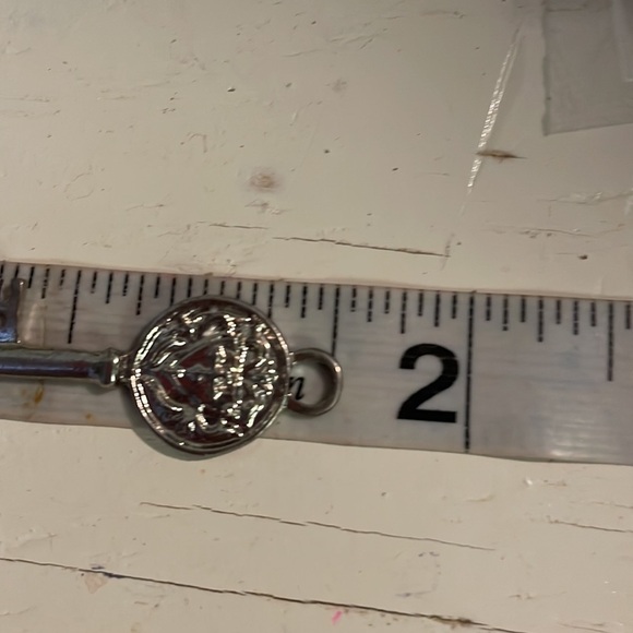 Retro 1990s St. Benedict 1.5” silver tone 3D key charm pendant with jump hoop - Picture 9 of 11